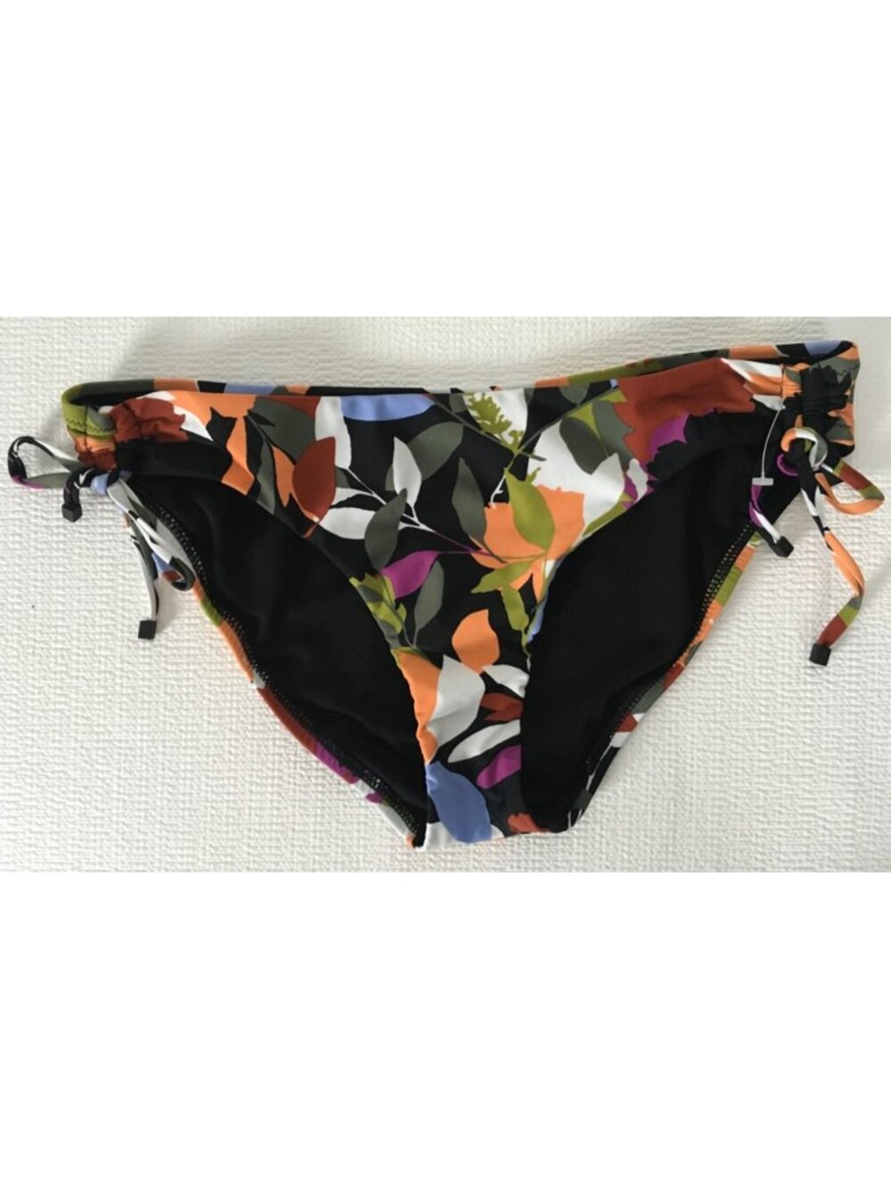 Bar 3 Bikini Bottoms Size L Black w Orange Red Blue Tropical Flowers New No Tags